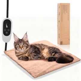 Annchwool Pet Heating Pad for Puppy Cat Dog-17.7 x 15.7in-6 Adjustable Temperature & 5 Timer-Waterproof Cat Dog Heating Pad with Chew-Resistant Cord-Heated Pad for Indoor Pets,Older,Pain Relief(Brown)