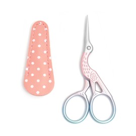 Yutoner 3.7 Inch Sewing Embroidery Scissors with Artificial Leather Cover Stainless Steel Stork Scissors Vintage Embroidery Scissors for DIY Craft, Art Work, Needlework, Cross Stitch (Pink)