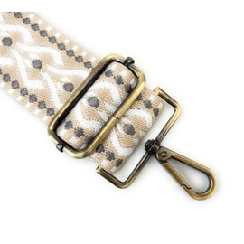 VersaKits Purse Strap Replacement Crossbody 2 Inch Wide Khaki White Ethnic Jacquard Weave with Brass Hooks Adjustable Shoulder Strap Guitar Style