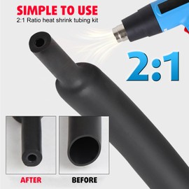 Antonki Antonki 900 Pcs 2:1 Heat Shrink Tubing Kit, 12 Sizes Electrical Waterproof Industrial Heat-Shrink Tape for Cable Wire Wrap - with Organized Case - Black