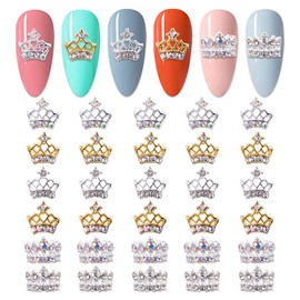 WOKOTO 30Pcs Gold And Silver Crown Nail Charms For Acrylic Nails Metal Alloy Nail Crown Charms For Nail Art Gems And Charms Nail Blings Crown Nail Jewelrys With Nail Rhinestones For Women Nails
