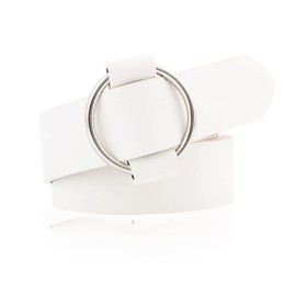 NiceYnn Womens Waist Belts Without Hole and Pin - Slim PU Leather Round Alloy Buckle Adjustable 3cm Wide Dress Belts for Jeans Dresses Pants Coat White