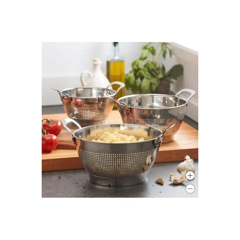 MIU Colander Set w/ Riveted Handles 3Pc Nests Stainless Steel