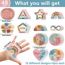 ZOIIWA 48Pcs Breath Calm Anxiety Sensory Stickers Reusable Tactile Textured Mindfulness Sticker Fidget Silent Adhesive Sensory Strips for School Office Adults Teen Kid Tension Student Classroom Supply