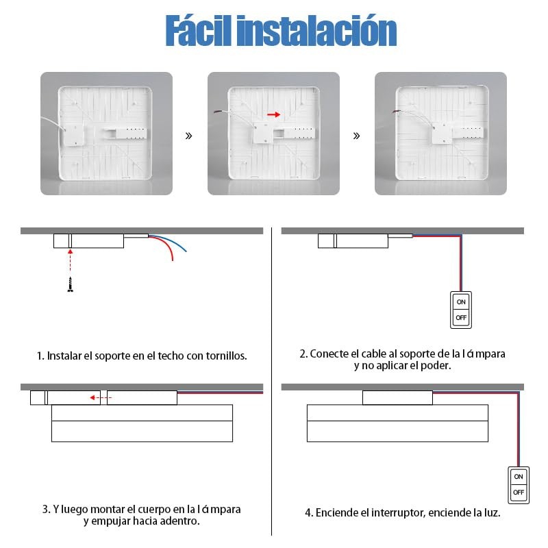 SILAMPDI Lámpara de Techo Cuadrada Blanca 30cm, 48W 6500K Para