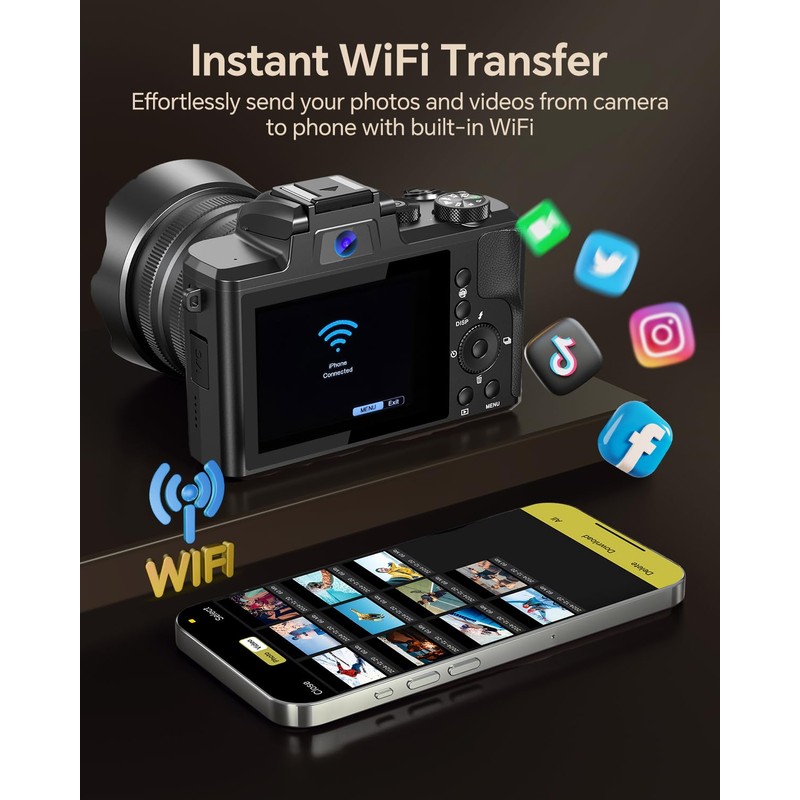 Fulealfly 8K Digital Camera for Photography, 88MP Autofocus WiFi Vlogging