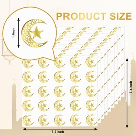 Whaline 500Pcs Eid Mubarak Sticker Gold Foil Ramadan Kareem Envelope Seal Sticker Moon Star Adhesive Label Decal for Card Envelope Sealing Supplies