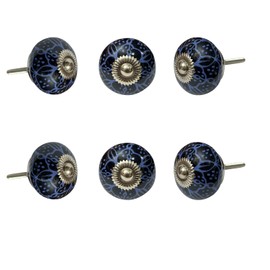 Perilla Home Set of 6 Round Blue and Black Knob Interior Exterior Passage Kitchen Cabinets Knobs Multi Design Antique Drawer Knobs Handmade for Closet|Hallway Doors|Bedrooms|Bathroom|