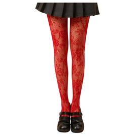 SHENHE Women's Patterned Fishnet Tights High Waist Pantyhose Floral Stockings Flower Red one-size