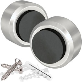 PLURI - Premium Door Stopper Wall Stainless Steel [Set of 2] - Free Mounting Material, Wall Buffer Rubber Buffer Door Buffer Door Stopper Door Handle Wall Protection Door Lever Wall Mounted