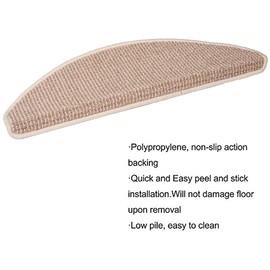 Qingbei Rina Beige Stair Tread Bullnose Carpet Non-Slip Indoor Durable Mat Self Adhesive Stair Protectors for Dogs and Kids Set of 13 Modern Step Cover for Hard Floor Staircase(9.5" x 26")