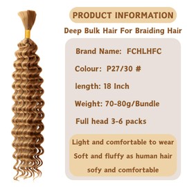 Braiding Hair 300g 4 Bundles/Pack 22 Inch Deep Wave Bohemian Braids for Curly Braiding Hair No Weft Natural Color, Boho Braids Hair Water Wave（P27/30#）