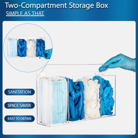 Nelspen Clear Acrylic 4 Compartment Glove Dispenser Wall Mount – Organizer with Lid – Face Mask, Hair Net, Disposable Glove Holder – Supply Storage Box for Hospital, Kitchen, Lab Use
