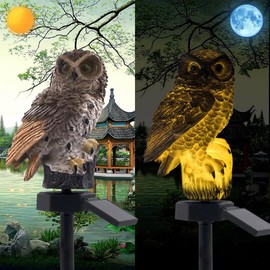 LED Solar Grey Owl Light, Outdoor Cute Animal Courtyard Warm Light Decorative Light, Infinite Dusk to Dawn Garden Light Waterproof.