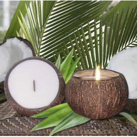 Jasmine Scented Coconut Bowl Candle – 14oz Premium Soy – Wood Wicked Scented Candle – Natural Coconut Shell – Eco Friendly – Ideal for Home and Beach Décor – Aromatherapy Candle