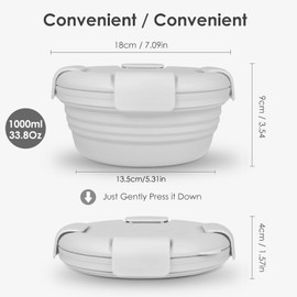 QJJIPP Portable Silicone Collapsible Bowl - Cashmere Gray - 33.8OZ/1000ML - Microwave & Dishwasher Safe - Travel & Hiking Friendly - BPA-Free - Ideal for Camping & Lunch on the Go