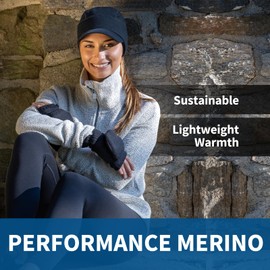 TrailHeads Womens Ponytail Hat | Merino Wool Hat with Drop Down Ear Warmer - Black (Small)