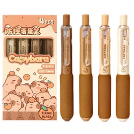 MOZXIRZ 4 Pcs Cute Retractable Pens Small Pocket Pens Cartoon Capybara Gel Pen Black Ink Pen 0.5mm Fine Point Smooth Writing Pen Office School Supplies Women Girls Boys Men (1-Capybara)