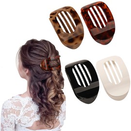 Flat Hair Clips Round Lay Down Hair Claw Clips for Women Girls,Comfortable Curved Flat Clips,French Strong Hold Hair Barrettes for Thick Thin Hair,Secure Inner Teeth Hair Claw Clips (B 4PCS)