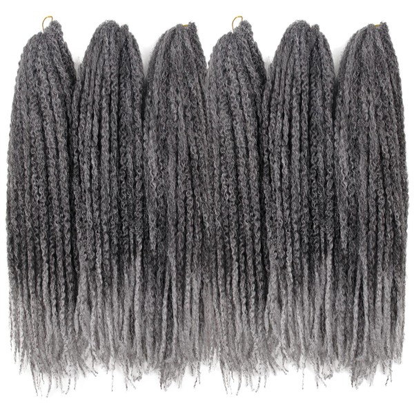 Afro Kinky Twist Crochet Hair Braids Marley Braid Hair 24inch Senegalese Curly Crochet Synthetic Braiding Hair (6Packs,T1B/Grey)