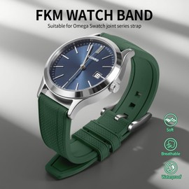 ULLCHRO FKM Rubber Watch Strap 20mm 22mm Quick Release Fluororubber Band with Silver Buckle Soft Breathable Durable Rubber Sport Strap for Men Women Waterproof Silicone Replacement (22mm, Dark Green)