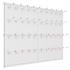 TORACK Metal Pegboard Panels and Hooks for Garage, Workbench, Shop, Shed Tool Organizer Peg Board with 1/8" & 1/4" Holes, Modular Wall-Mounted Pegboard with Pegboard Hooks(Light-Grey)
