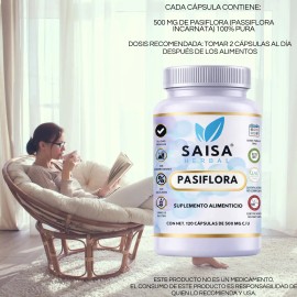 Pasiflora 100 Pura 120 Cápsulas Suplemento Alimenticio Saisa Herbal