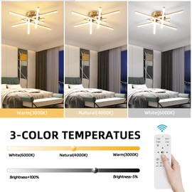 CANEOE Modern Led Ceiling Light,6-Lights Gold Sputnik Semi Flush Mount Ceiling Light, Modern Chandelier Ceiling Lighting Fixtures for Bedroom Living Room Dining Room Kitchen Office Ceiling Lamp