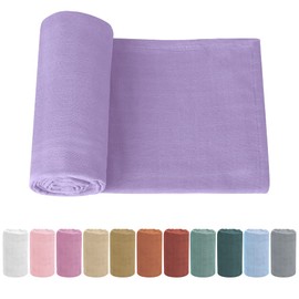 Knirose Swaddling Cloth Baby Muslin Baby Blanket Swaddle 120 x 120 cm Swaddling Blanket Muslin Cloths, Bamboo Cotton Baby Swaddling Cloths Blanket for Newborns Boys and Girls (Light Purple)