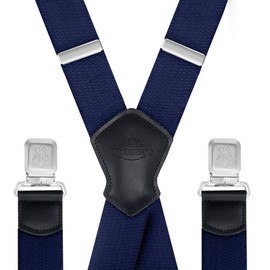Suspenders for Men and Women Adjustable X Back 1.57 Inch Wide Elastic Heavy Duty Braces with Strong Metal Clips Men's Leather Shirt Pants Belt Swivel Straps for Work, Party, Festival, Navy Blue B