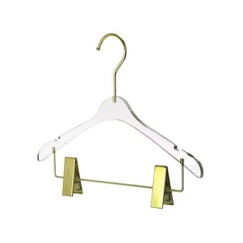 YBM Home Quality Acrylic Clear Hangers with Clips Made of Clear Acrylic for a Luxurious Look and Feel for Wardrobe Closet, Clothes Hangers Organizes Closet, Baby, Gold, 4115-1