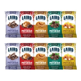 Laird Superfood Functional Protein Bars – Protein Bar but Better with Real Ingredients, Functional Mushrooms 10g Plant-Based Protein, 6g Fiber - Non-GMO - 5 Flavor Variety Pack, 10 Count (Pack of 1)