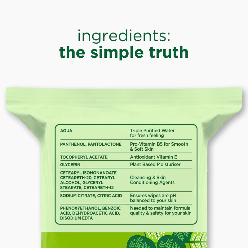 Simple Cleansing Face Wipes Biodegradable 50pc