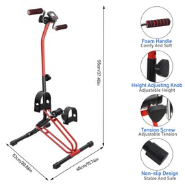 Adjustable Pedal Exerciser, Upper and Lower Limb Rehabilitation Machine with Adjustable Tension and Height, Mini Exercise Bike for Arm and Leg Workout, Portable Fitness Equipment for Seniors Red Black
