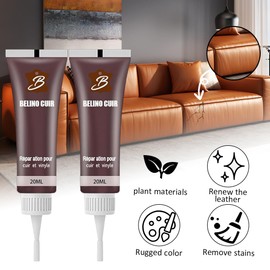 Eryndis Lederreparatur Creme,Leder Reparatur Set,Leder Restaurator,Mixbar Fiussigleder Reparatur Creme, Set für Autositze,Sofas, Lederjacke,Schuhe,Gürtel Kratzer,Löcher,2 Stück braun