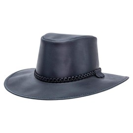 American Hat Makers Crusher Premium Black Leather Australian Outback Hat for Men and Women, Aussie Australian Western Cowboy Style, UPF50 Wide Brim, Waterproof Oilskin, Crushable and Packable | 2XL