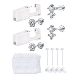QWALIT Silver Ear Piercing Kit Ear Piercing Gun Kit Ear Piercing Earrings Disposable Self Piercing Earring Ear Gun Piercing Kit at Home Push in Earring Studs