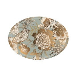 Harfield Small Oval Tea Coffee Tray Gold Bird and Flower Print 28x20cm