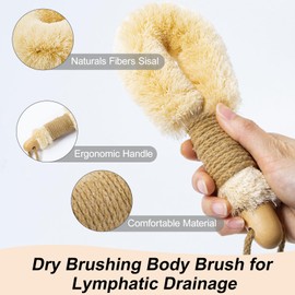 Beomeen 2Pcs Dry Brushing Body Brush for Lymphatic Drainage, Naturals Fibers Sisal Shower Brush for Cleaning Body, Exfoliator Back Scrubber for All Kinds of Skin, Bath, Royal Blue & Khaki,S