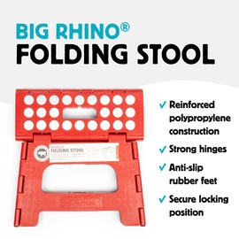 Kikkerland Rhino Foldable Step Stool – Holds Adults up to 300 Lbs, Best for Kitchen & Bathroom – Collapsible, Portable, Lightweight Stepping Stool with Sturdy, Non-Slip Design – Red, 8”