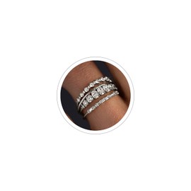 18K Gold Plated Rings Cubic Zirconia Rings for Women Dainty Stackable Rings for Women Gold Rings Set (Silver, 9)