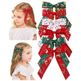 doboi 6 Pcs Christmas Hair Bows for Girls Handmade Toddler Bows with Alligator Clips 4.3 Inches Christmas bows Glitter Christmas Hair Accessories for Toddlers Baby Girls Teens Kids