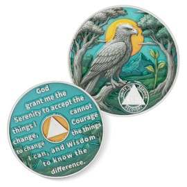 Forest Eagle Sobriety Coin - Sobriety Chip for Alcoholics Anonymous, NA AA Chips and Medallions, Celebrate Narcotics Alcoholics Anonymous Gifts Sobriety Gifts for Men, Women & Family (18 Year)