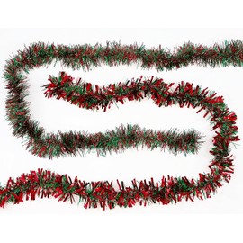 Toyland® 2 Metre Red & Green Tinsel - Decorative Christmas Decor - Festive Tree Garland- 2 Designs Available - Chunky or Fine