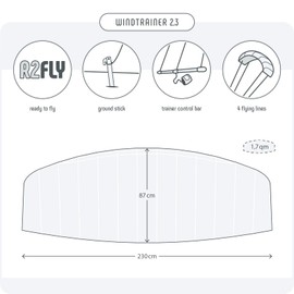 Skymonkey Windtrainer 2.3 Trainer Kite/Steering Mat 4-Line (Including Trainerbar) Ready 2 Fly Span Width: 230 cm [Multi-Colour]
