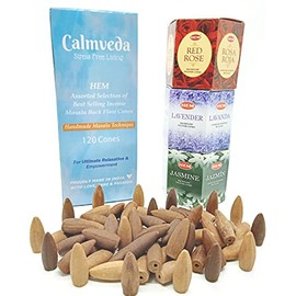 Hem Backflow Incense Cones for Waterfall (3 Types, 120 Cone Incense) - Rose Cones, Jasmine Incense Cones & Lavender Incense Cones | Strong Heavenly Scent with Thick White Incense Fountain