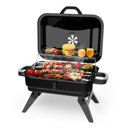 BBQCuker Portable Charcoal Grill, Dual Cooking Zone Small Tabletop Barbecue Grill, Foldable Legs, Adjustable Vent, Total 343 Sq. In.Cooking Space, Outdoor BBQ Grill for Camping and Picnics (Black)