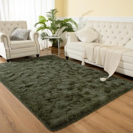 Softlife Ultra Soft Fluffy Area Rugs for Bedroom, Girls and Boys Room Kids Room Nursery Rug, 6 x 9 Feet Shaggy Large Fur Indoor Plush Modern Floor Carpet for Living Room Christmas Decor, Olive Green