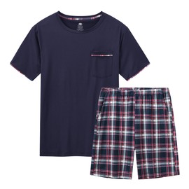 MoFiz Men's Pajamas Set Sleepwear Sleep Top & Bottom 2 Pieces Set Lightweight Soft Mens Pjs Lounge Set with Pockets