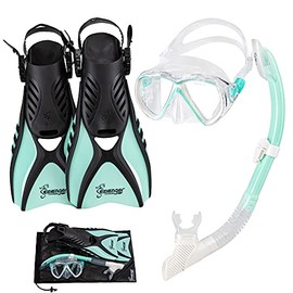 Seavenger Hanalei Anti-Fog 4-Piece Snorkeling Set (Mint, Medium)